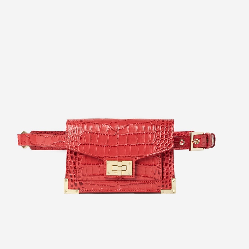 NWT RED EMILY FANNY PACK PURSE HOT PINK ALLIGATOR STYLE